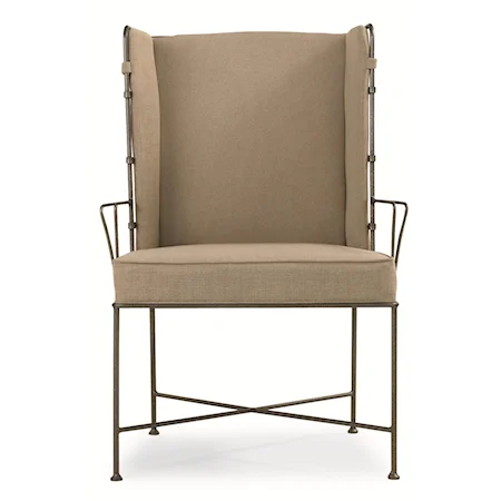 "Strong Enough for a Man" Arm Chair with Gridded Galvanized Metal Frame and Tie-On Cushions